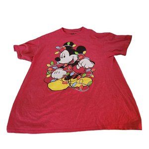 Disney - Mickey Mouse with Christmas Lights -  Christmas T-Shirt - Size L - Red
